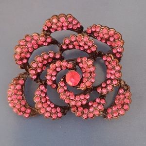 Vintage • pink rhinestone floral pin brooch